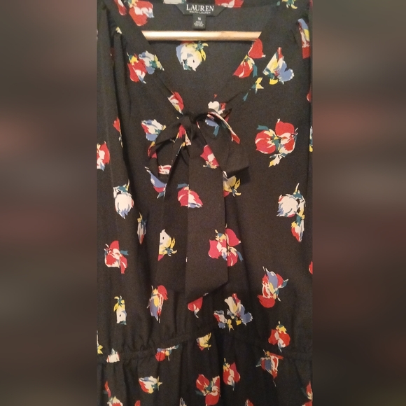 Lauren By Ralph Lauren Floral Tie Neck Dress Size 16 - Picture 3 of 4